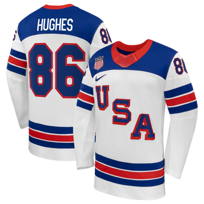 Jack Hughes Nike White US Hockey 2026 Away Replica Jersey