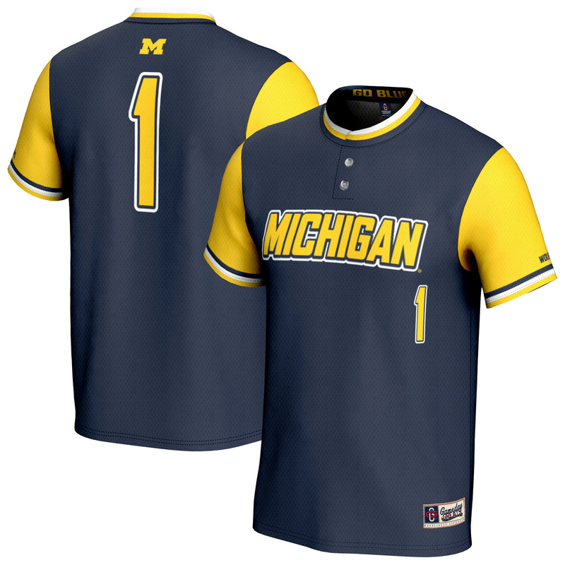 Michigan Wolverines GameDay Greats Lightweight Collegiate Softball Fashion Jersey - Navy