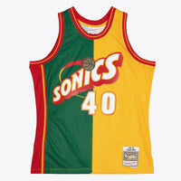 Seattle Supersonics Mitchell & Ness Shawn Kemp 1995 Split Swingman Jersey - Green/Yellow