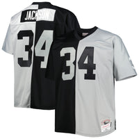 Las Vegas Raiders Bo Jackson Mitchell & Ness Black/Silver Big & Tall Split Legacy Retired Player Replica Jersey