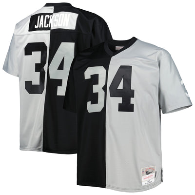 Las Vegas Raiders Bo Jackson Mitchell & Ness Black/Silver Big & Tall Split Legacy Retired Player Replica Jersey