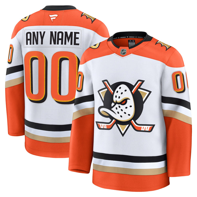 Anaheim Ducks Fanatics White Away Premium Custom Jersey