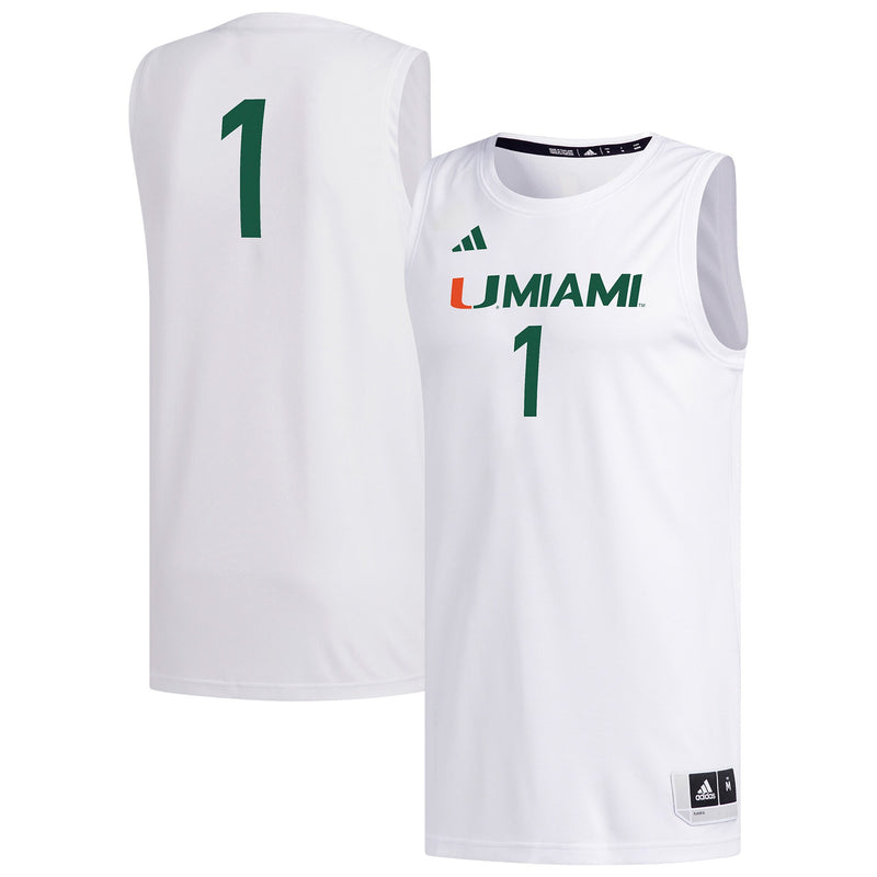 #1 Miami Hurricanes adidas Replica Basketball Jersey - White