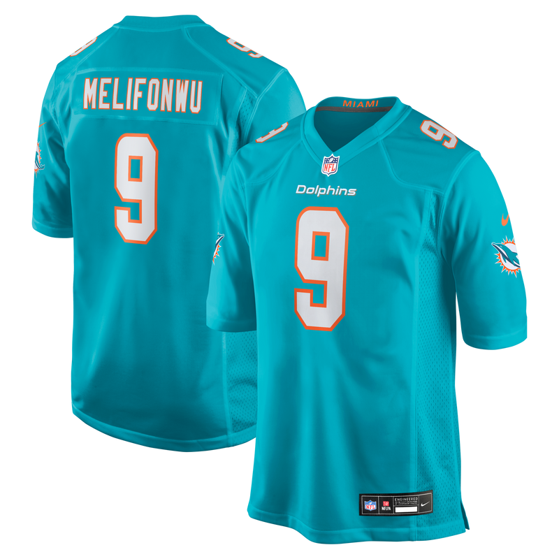 Miami Dolphins Ifeatu Melifonwu Nike Aqua Team Game Jersey