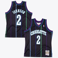 Charlotte Hornets Mitchell & Ness Larry Johnson 1992 Reload Swingman Authentic Jersey - Black