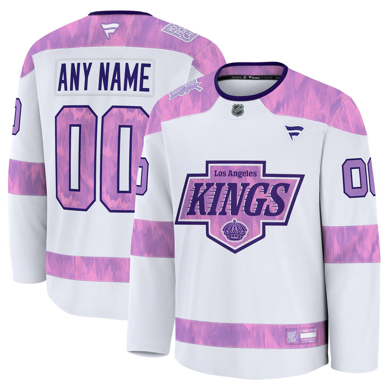 Los Angeles Kings Fanatics White 2024 Hockey Fights Cancer Custom Practice Jersey