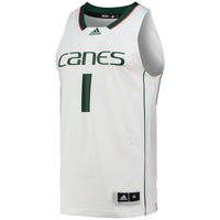 adidas #1 White Miami Hurricanes Team Swingman Basketball Jersey
