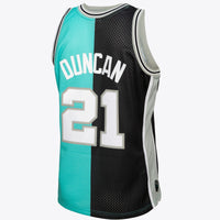 San Antonio Spurs Mitchell & Ness Tim Duncan 1998 Split Swingman Jersey - Black/Teal