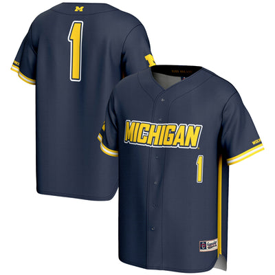 #1 Michigan Wolverines GameDay Greats Lightweight Baseball Fashion Jersey - Navy