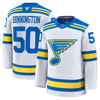 St. Louis Blues Jordan Binnington Fanatics White Away Premium Player Jersey
