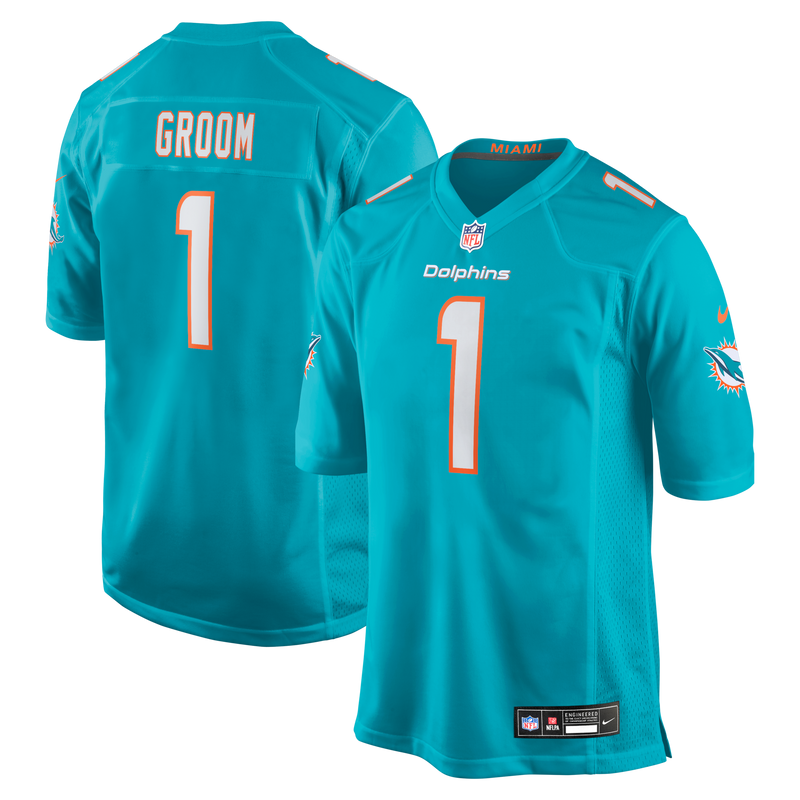 Miami Dolphins Number 1 Groom Nike Aqua Game Jersey