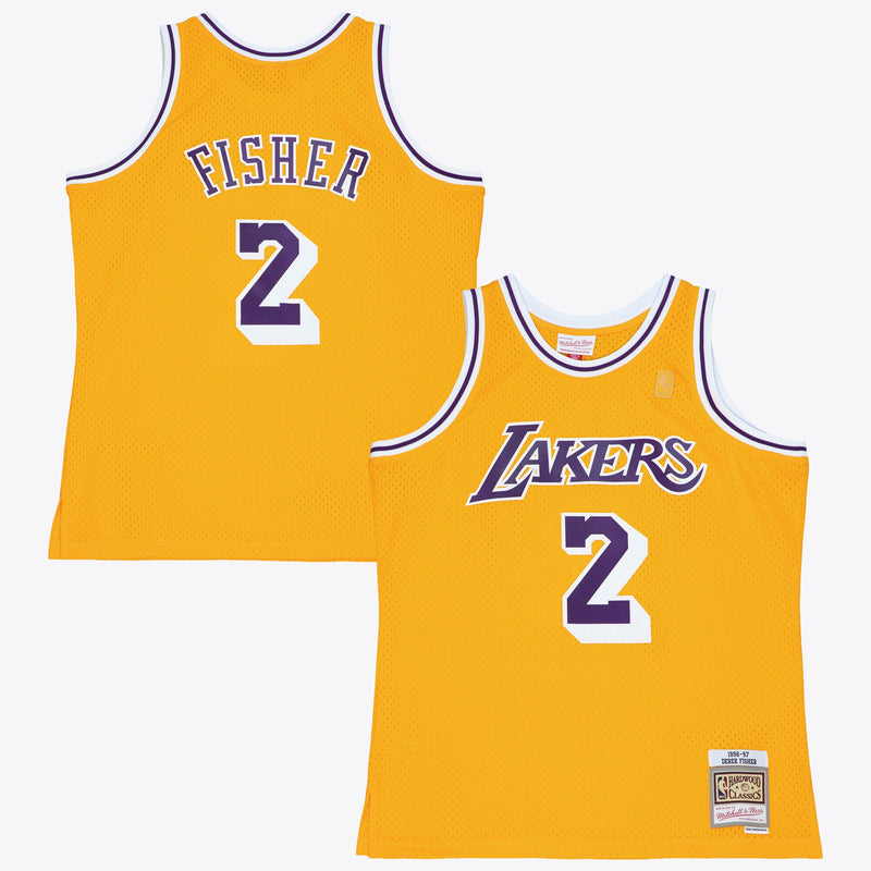 Los Angeles Lakers Mitchell & Ness Derek Fisher 1996 Swingman Authentic Jersey - Light Gold