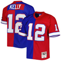 Buffalo Bills Jim Kelly Mitchell & Ness Royal/Red 1990 Split Legacy Replica Jersey
