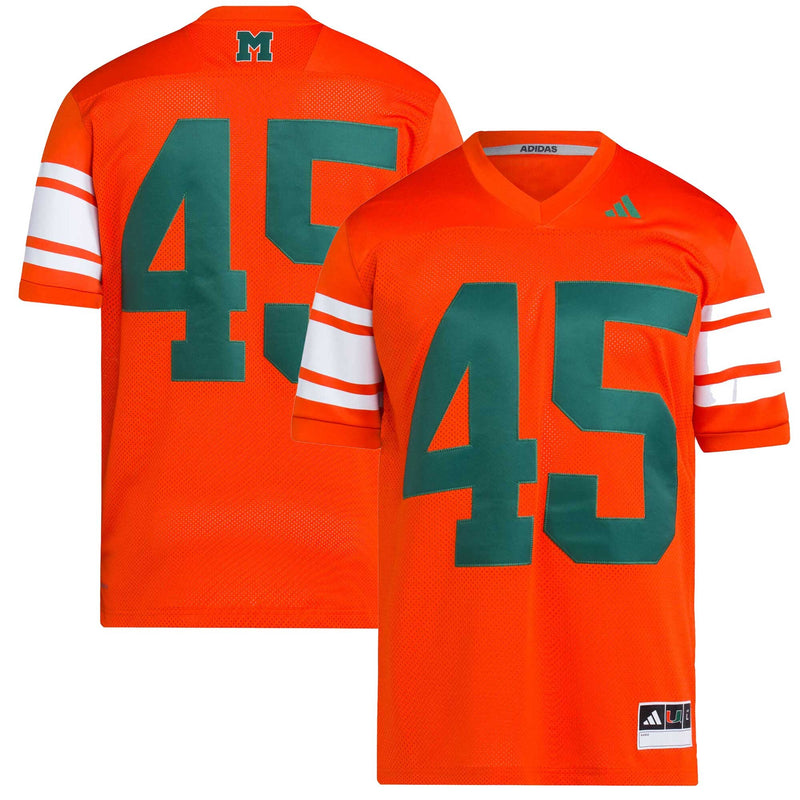 #45 Miami Hurricanes adidas Football Icon Premier Jersey - Orange