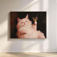 Funny Cat Drinking Martini Printable Wall Art | Digital Download | Horizontal Printable Home Decor