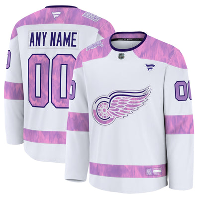 Detroit Red Wings Fanatics White 2024 Hockey Fights Cancer Custom Practice Jersey