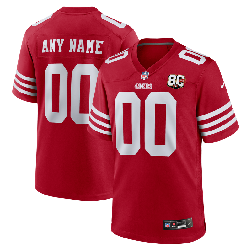 San Francisco 49ers Nike Scarlet 80th Anniversary Custom Game Jersey