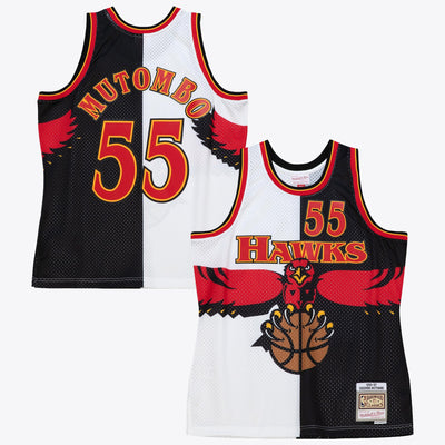 Atlanta Hawks Mitchell & Ness Dikembe Mutombo 1996 Split Swingman Jersey - Black/White