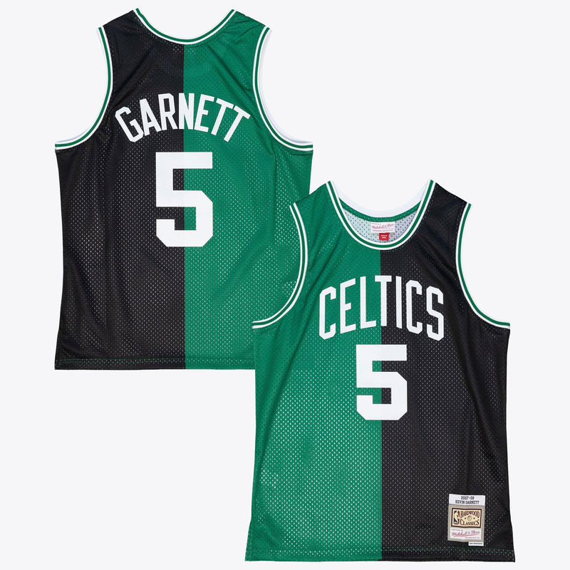 Boston Celtics Mitchell & Ness Kevin Garnett 2007 Split Swingman Jersey - Black/Green