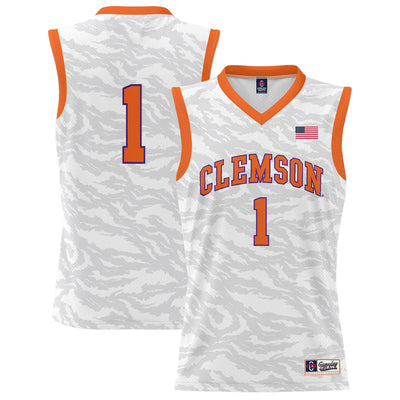 #1 Clemson Tigers GameDay Greats Lightweight Tiger Print Basketball Jersey - White