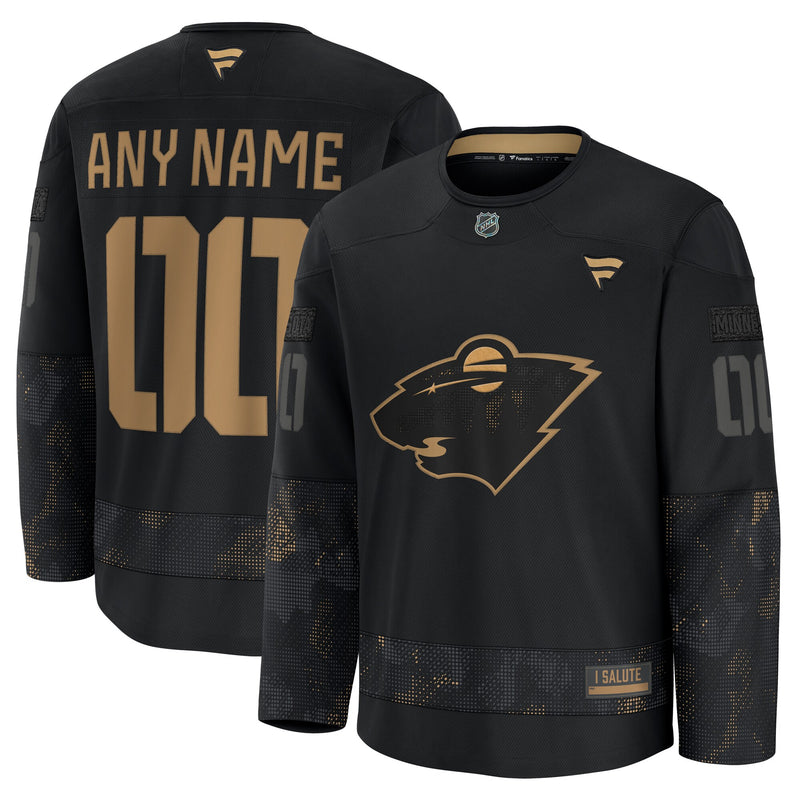 Minnesota Wild Fanatics Black 2024 Military Appreciation Custom Practice Jersey