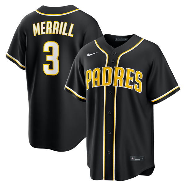 San Diego Padres Jackson Merrill Nike Fashion Replica Black Out Jersey