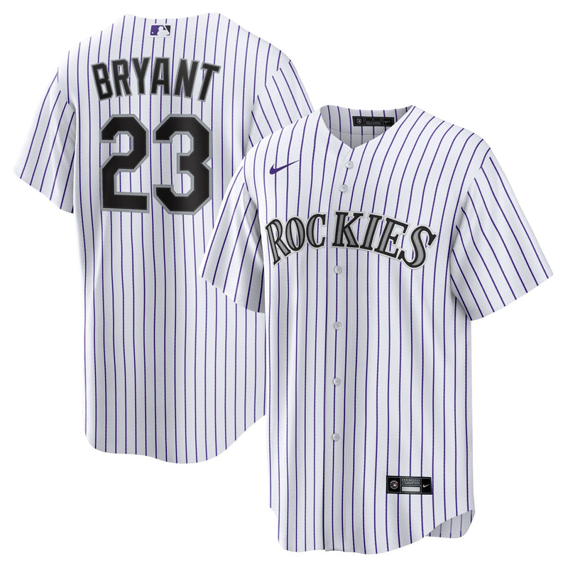 Colorado Rockies Kris Bryant Nike White/Purple Replica Player Jersey