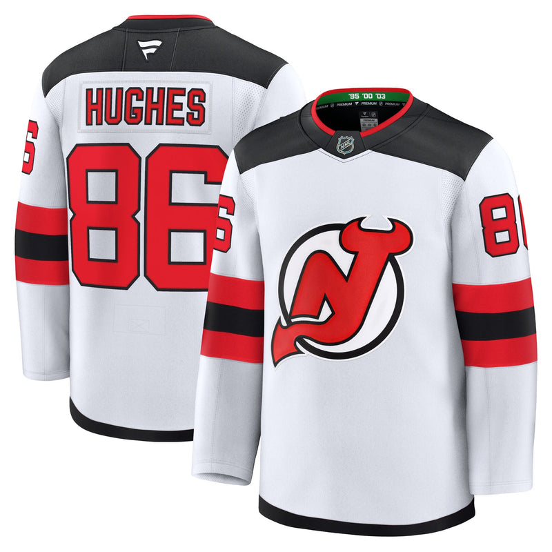 New Jersey Devils Jack Hughes Fanatics White Away Premium Jersey