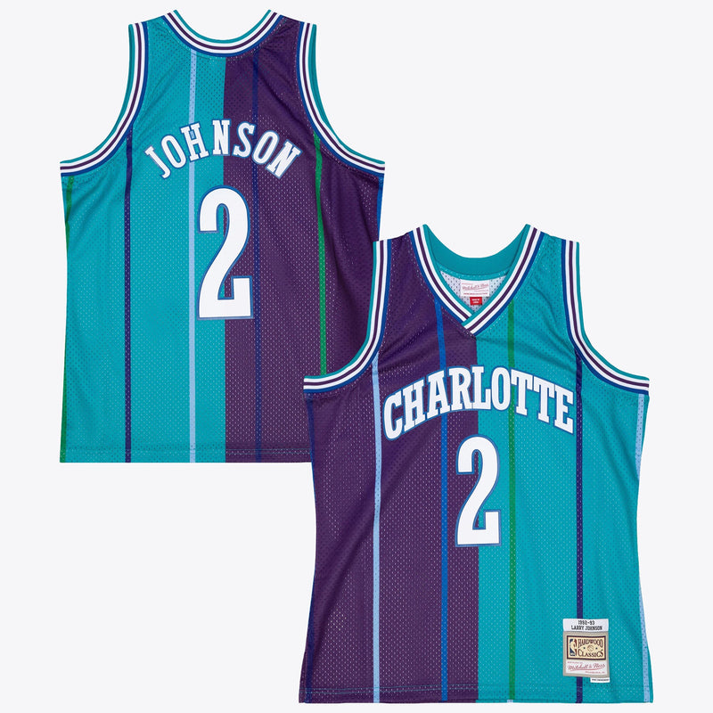 Charlotte Hornets Mitchell & Ness Larry Johnson 1992 Split Swingman Jersey