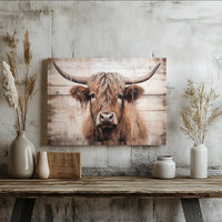 Rustic Highland Cow Printable Wall Art | Digital Download | Horizontal Printable Home Decor