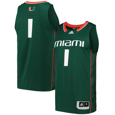adidas #1 Green Miami Hurricanes Swingman Basketball Jersey