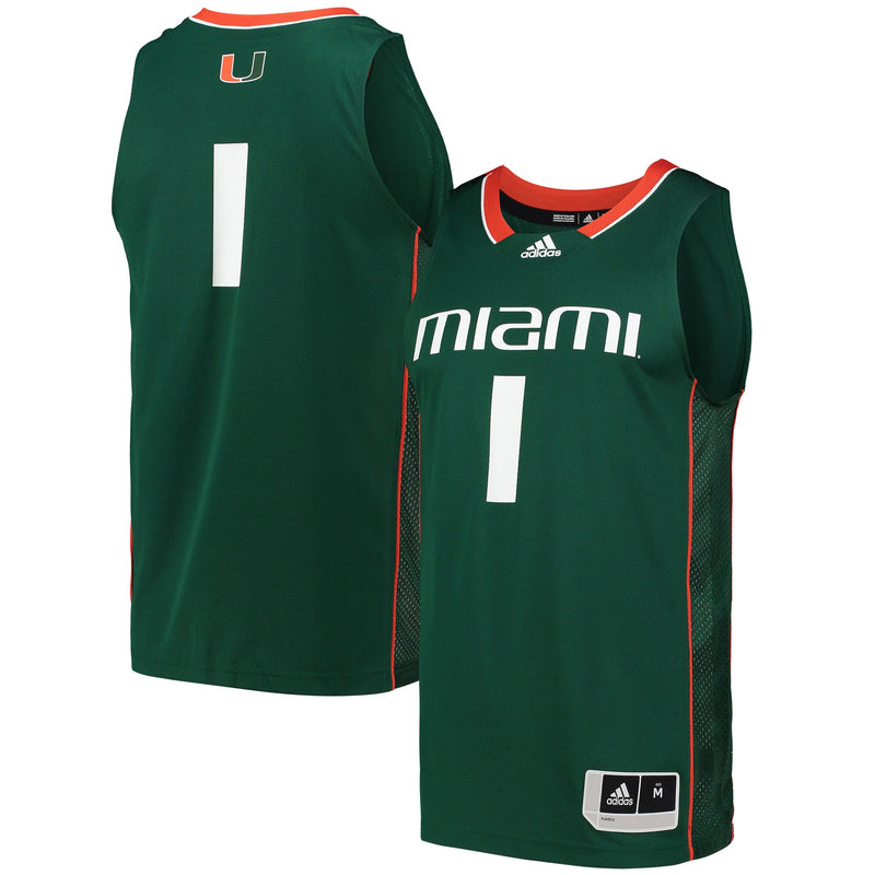 adidas #1 Green Miami Hurricanes Swingman Basketball Jersey