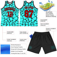 Custom Aqua Red-Black Abstract Network Round Neck Sublimation Basketball Set Jersey