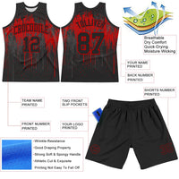 Custom Black Red Dripping Splatter Art Round Neck Sublimation Basketball Set Jersey