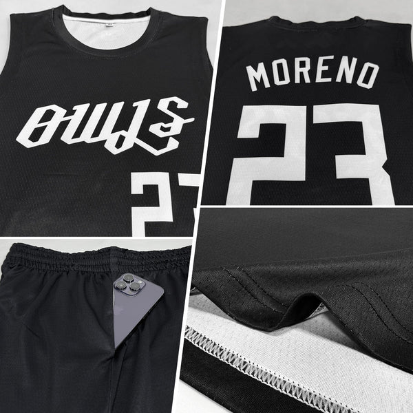 Custom Black White Round Neck Basketball Uniform Jersey