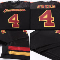 Custom Black Burgundy-Gold Mesh Authentic Football Jersey