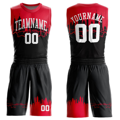 Custom Black White-Red Round Neck Sublimation Basketball Uniform Jersey