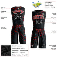 Custom Black Black-Red Round Neck Sublimation Basketball Uniform Jersey