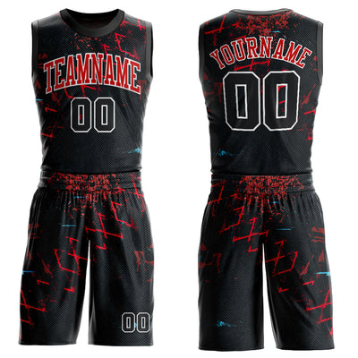 Custom Black Black-Red Round Neck Sublimation Basketball Uniform Jersey