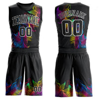 Custom Black Black-White Round Neck Sublimation Basketball Uniform Jersey
