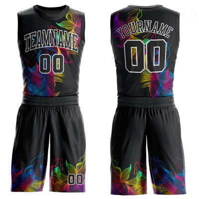 Custom Black Black-White Round Neck Sublimation Basketball Uniform Jersey