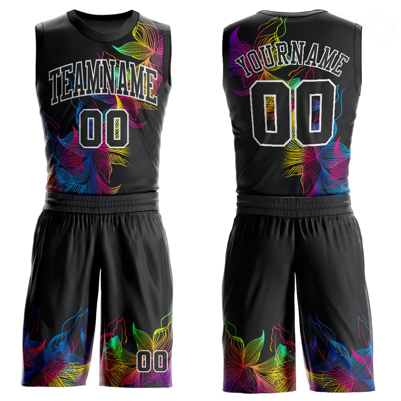 Custom Black Black-White Round Neck Sublimation Basketball Uniform Jersey