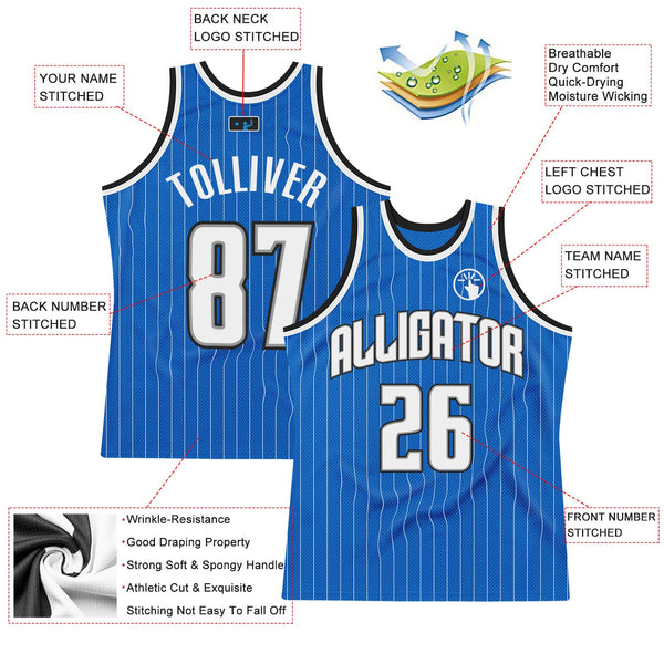 Custom Blue White Pinstripe White-Black Authentic Basketball Jersey