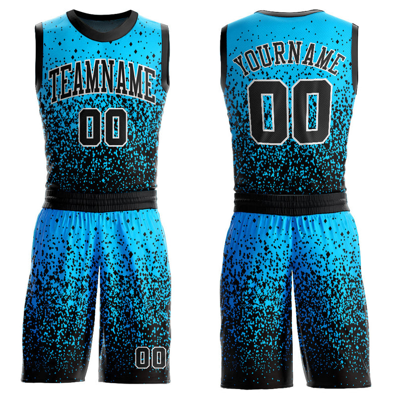 Custom Blue Black-White Round Neck Sublimation Basketball Uniform Jersey