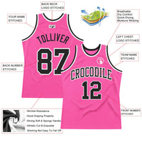 Custom Pink Black-White Authentic Throwback Basketball Jersey