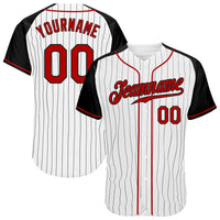 Custom White Black Pinstripe Red-Black Authentic Raglan Sleeves Baseball Jersey