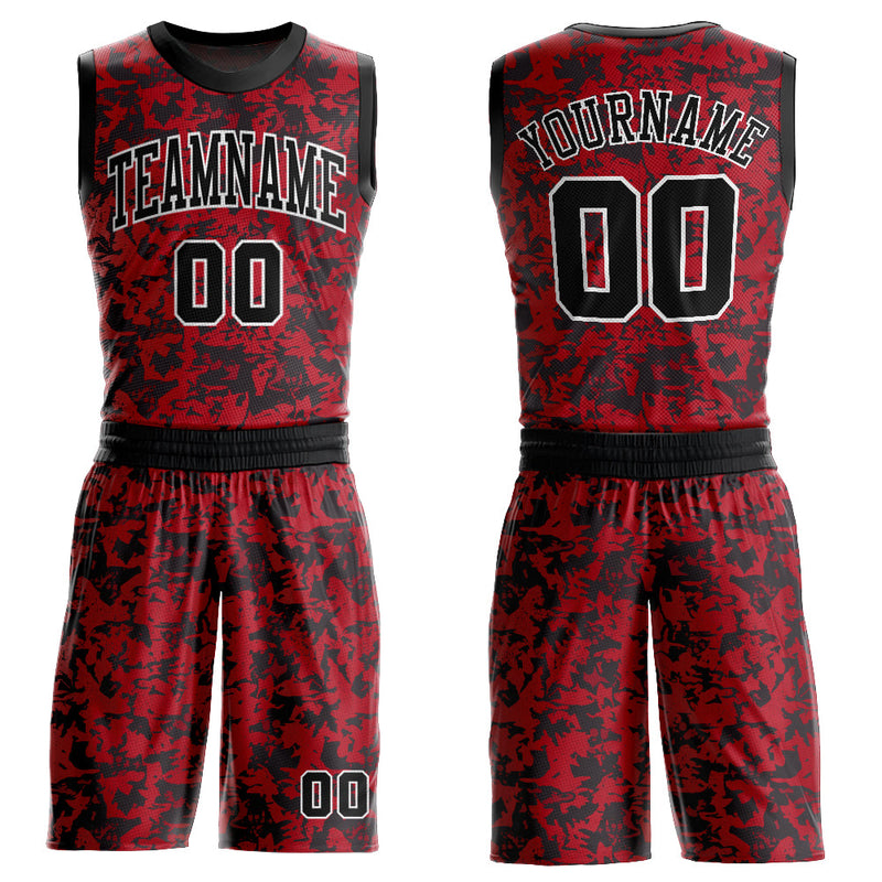 Custom Red Black-White Round Neck Sublimation Basketball Uniform Jersey