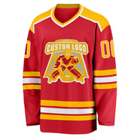 Custom Red Gold-White Hockey Jersey
