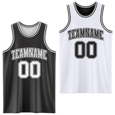 Custom Reversible Black White Double Side Sublimation Basketball Set Jersey