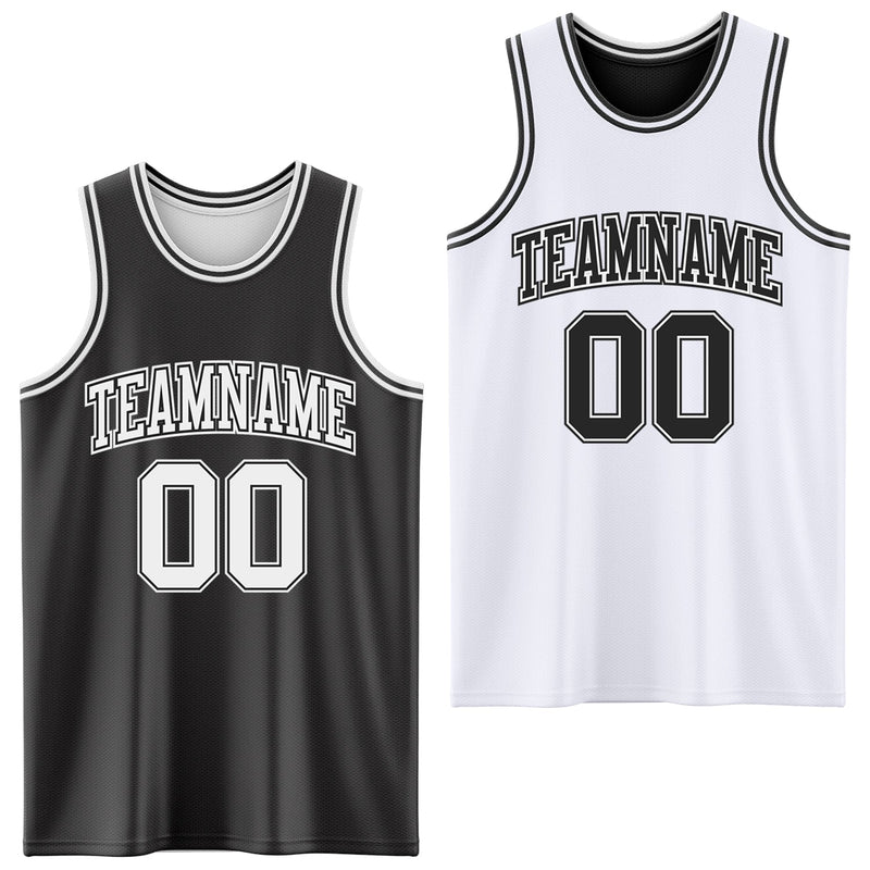 Custom Reversible Black White Double Side Sublimation Basketball Set Jersey